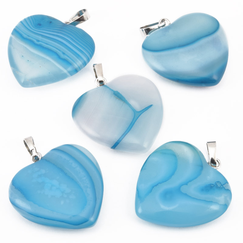 Подвеска Сердце, Натур. камень Агат синий, 25х25 мм (POD-058549)