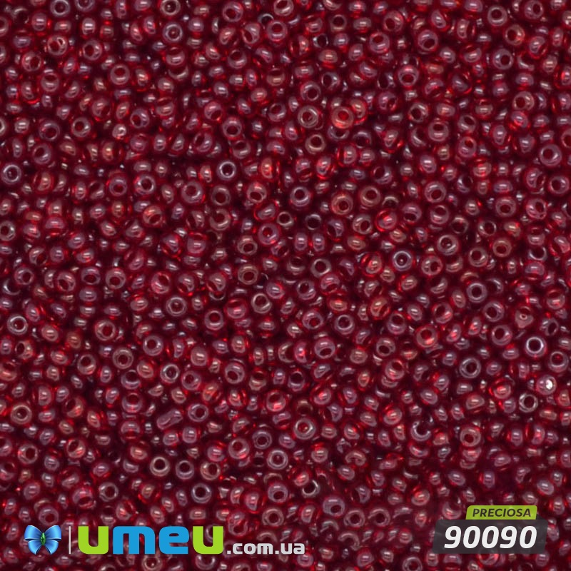 Бісер чеський 12/0, №90090, Червоний темний, Прозорий (BIS-028428)