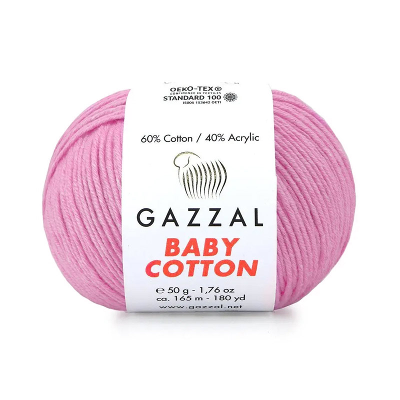 Пряжа Gazzal Baby Cotton №3468, 50 г, 165 м, Рожева (YAR-060775)