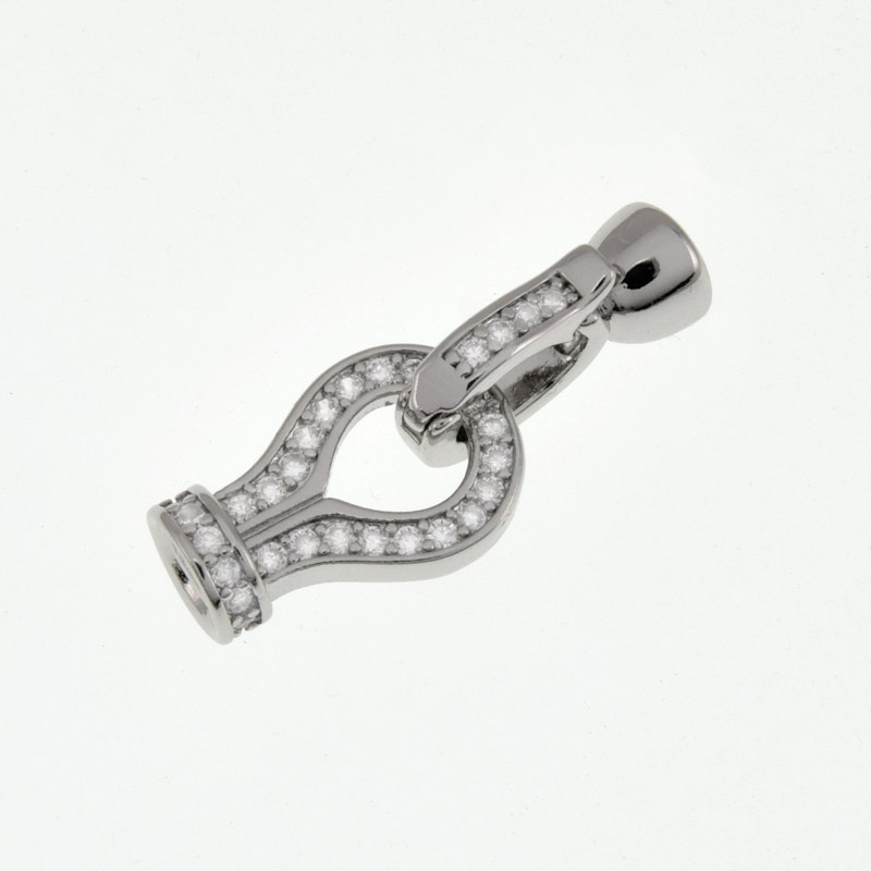 Застібка, 23х9,5 мм, Латунь з покриттям Родій, Куб. цирконій (ZAM-060839)