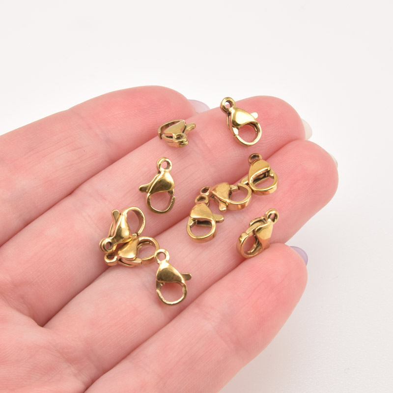 Замки-карабіни з нержавіючої сталі, 10х7 мм, Золото (STL-057070)