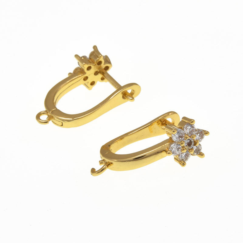 Швензы круглые, Латунь с покрытием 18 kt, Стразы куб. цирконий, 18х13х7 мм (OSN-060001)