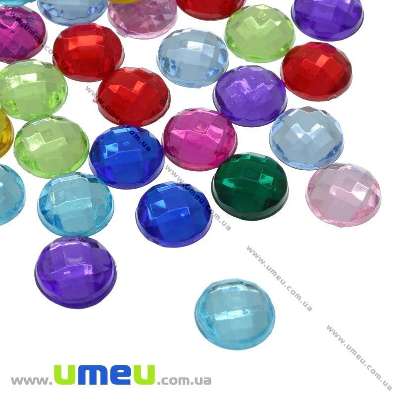 Кабошон пластиковий, Круглий гранований, 8 мм, Мікс (KAB-012469)