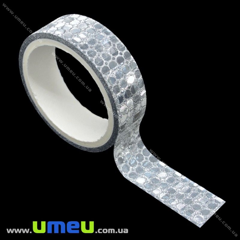 Декоративний скотч гліттерний, 15 мм, Сріблястий (DIF-018174)