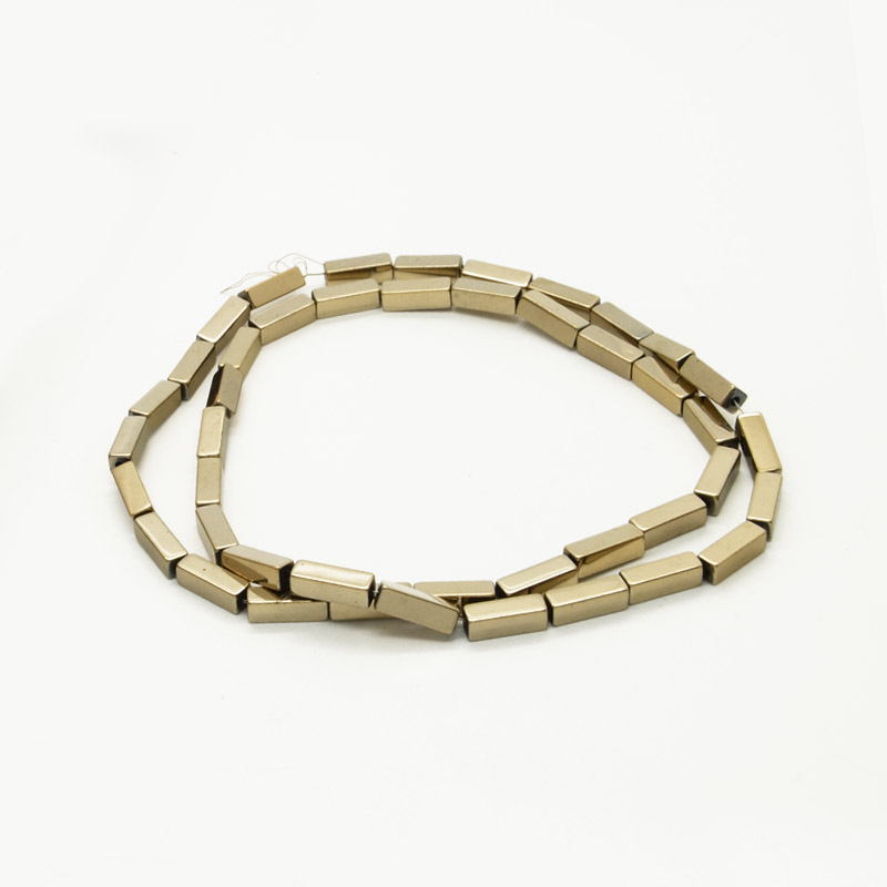 Намистини Гематит, Нат. кам., Прямокутник, 3х9 мм, З покриттям, Золотисті (BUS-054016)