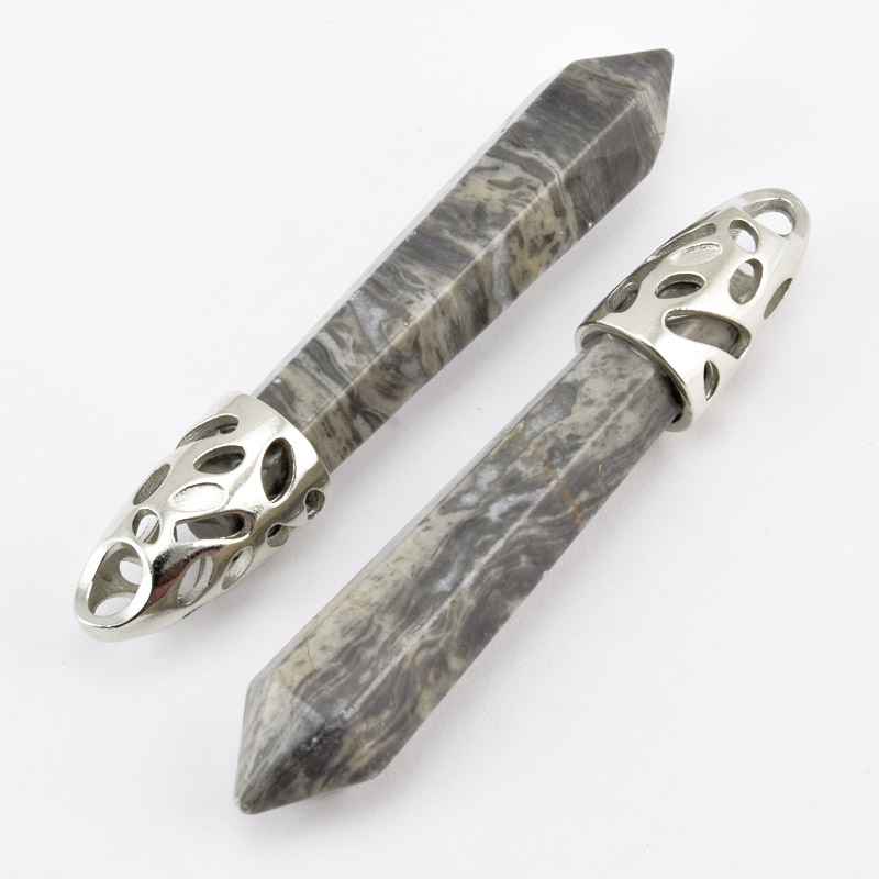 Підвіска Кристал, Натур. камінь Яшма пікассо, 58х10 мм (POD-058614)