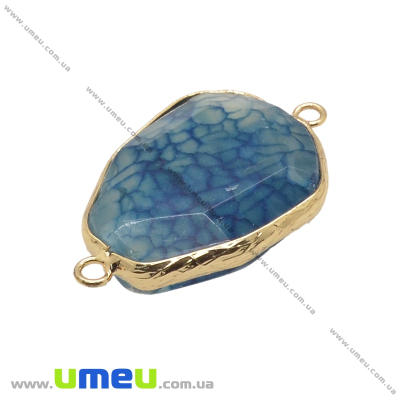 Конектор з натурального каменю Агат Вени Дракона в оправі, Синій, 37х23 мм (POD-036941)