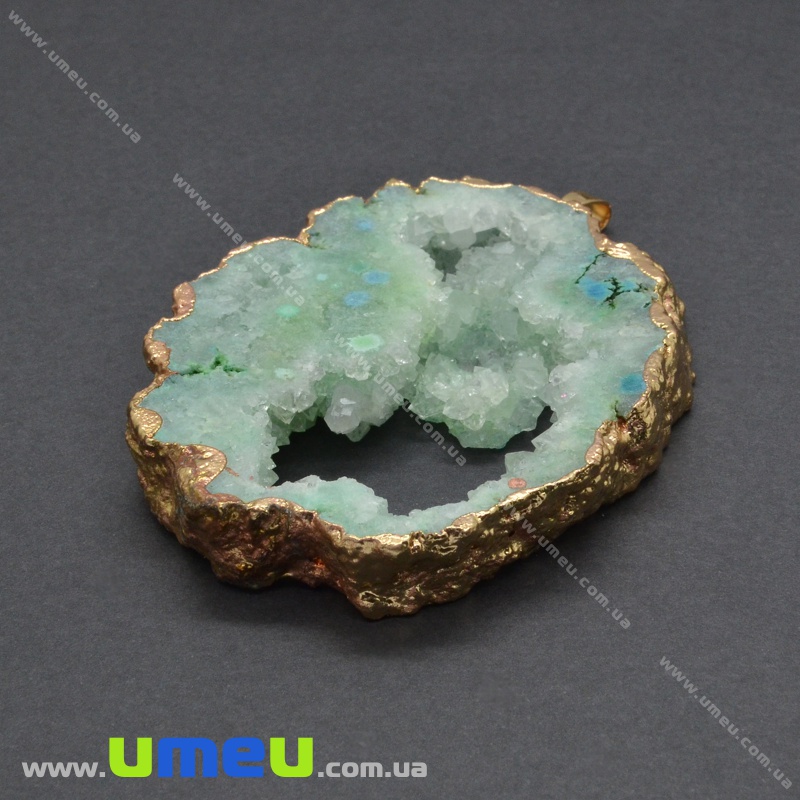 Підвіска з натурального каменю, Друза агату, Салатова, 74х54 мм (POD-036549)