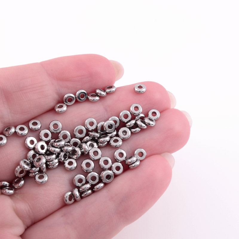 Бусины из нерж. стали Круглые плоские, 4х1,5 мм, Темное серебро (STL-055779)