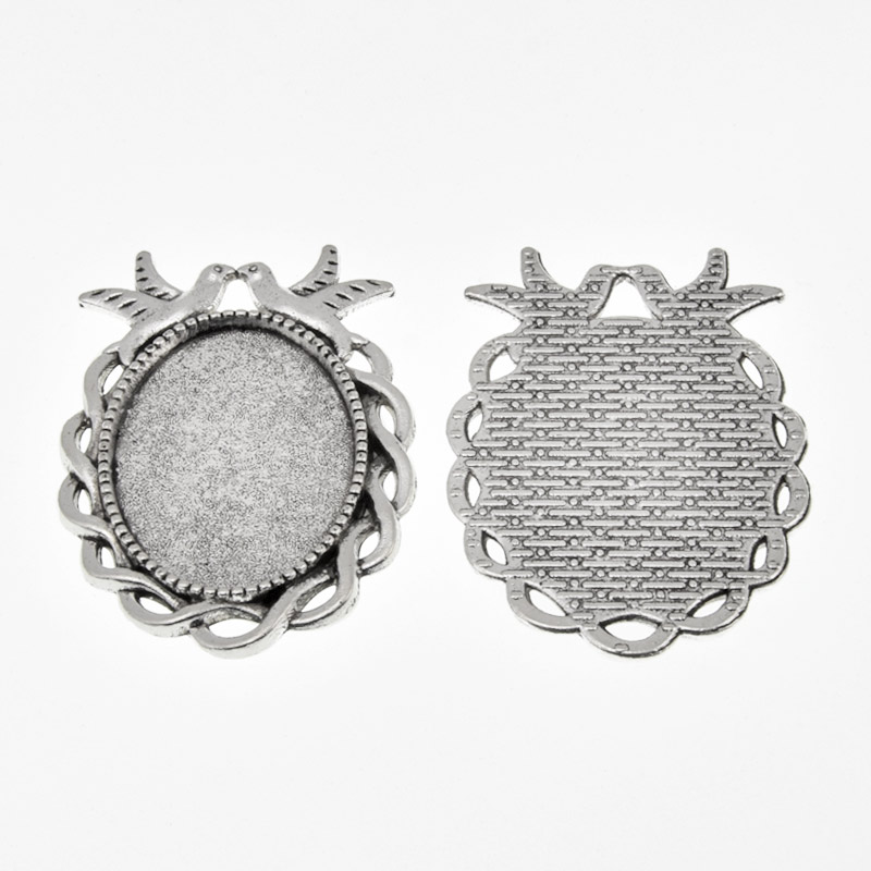 Основа овальна з пташками, 38х26 мм, 25х18 мм, Античне срібло (OSN-059446)