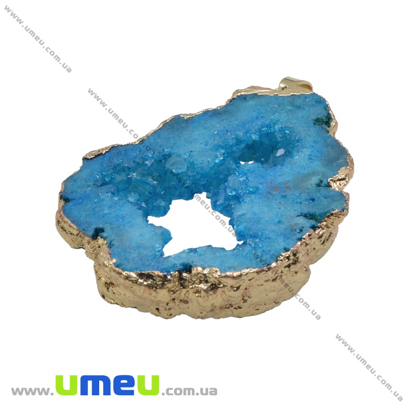 Підвіска з натурального каменю, Друза агату, Синя, 58х41 мм (POD-034053)
