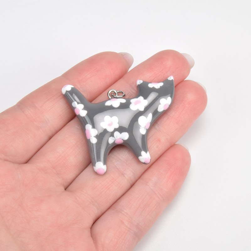 Підвіска Котик з полімерної глини, 40х32 мм, З малюнком (POD-059374)