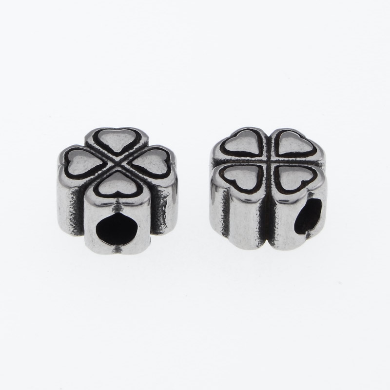 Намистина з нержавіючої сталі Конюшина, 11х11 мм, Темне срібло (STL-055681)