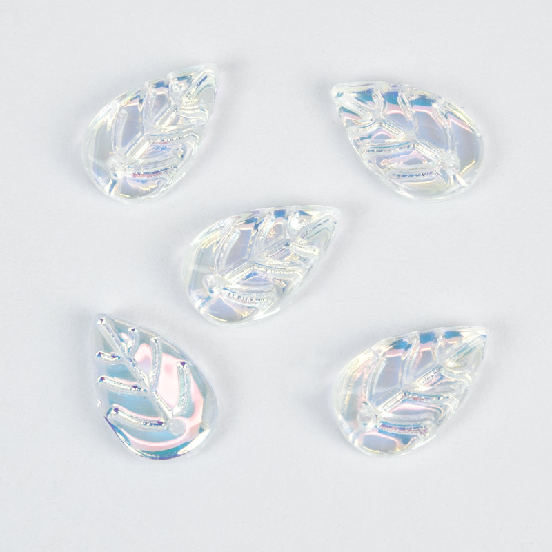 Намистини скляні, Листочок, 18х11 мм, Прозорі АВ (BUS-057512)