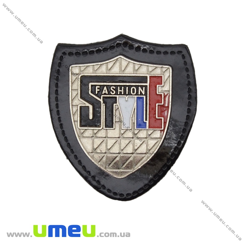 Аплікація пришивна кожзам з металевою вставкою, 4х3,5 см, Чорна (APL-035194)