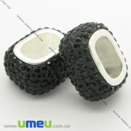 Намистина Regaliz (Licorice) зі стразами Swarovski, 19х16х11 мм, Чорна (BUS-006370)