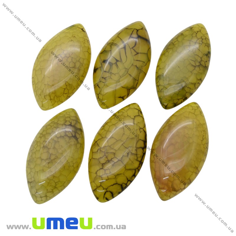 Кабошон нат. камінь Агат Краклє жовтий, Човник, 40х20 мм (KAB-020303)