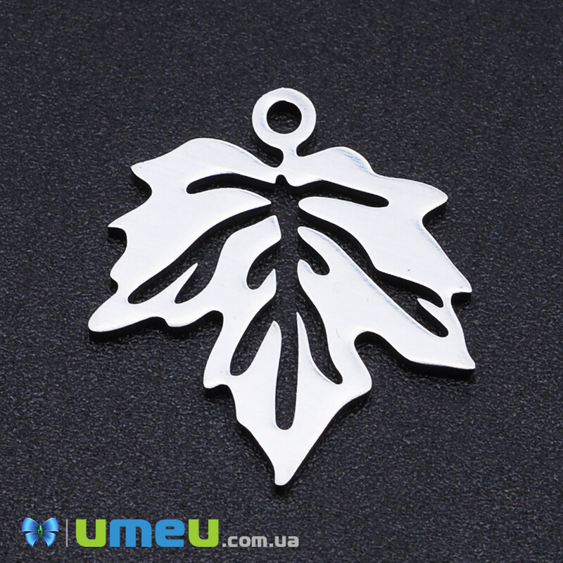 Підвіска з нержавіючої сталі Лист кленовий, 19х17 мм, Темне срібло (STL-043148)