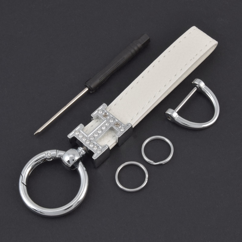 Брелок, 13х3 см, Белый, Натуральная кожа, Темное серебро (OSN-058506)