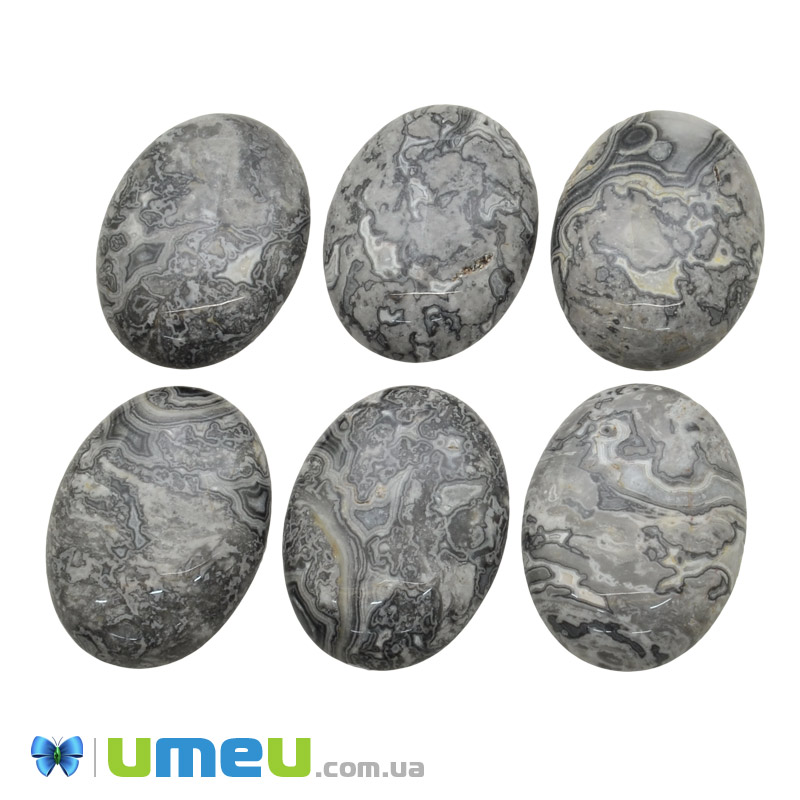 Кабошон нат. камінь Яшма пейзажна сіра, Овал, 40х30 мм (KAB-039228)