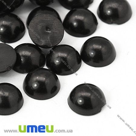 Полубусіна пластикова Перли, 8 мм, Кругла, Чорна (KAB-022154)