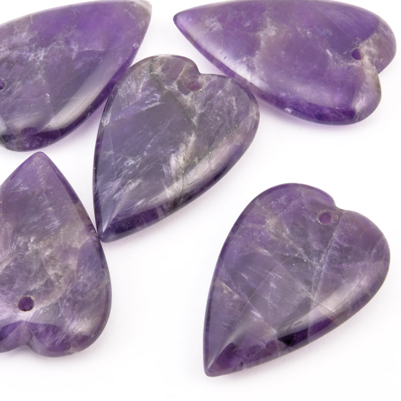Підвіска Серце, Натур. камінь Аметист, 37х25х9 мм (POD-058632)