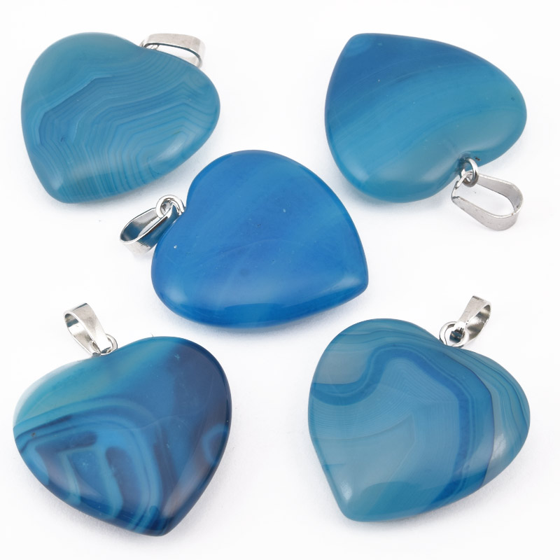 Подвеска Сердце, Натур. камень Агат синий, 25х25 мм (POD-058548)