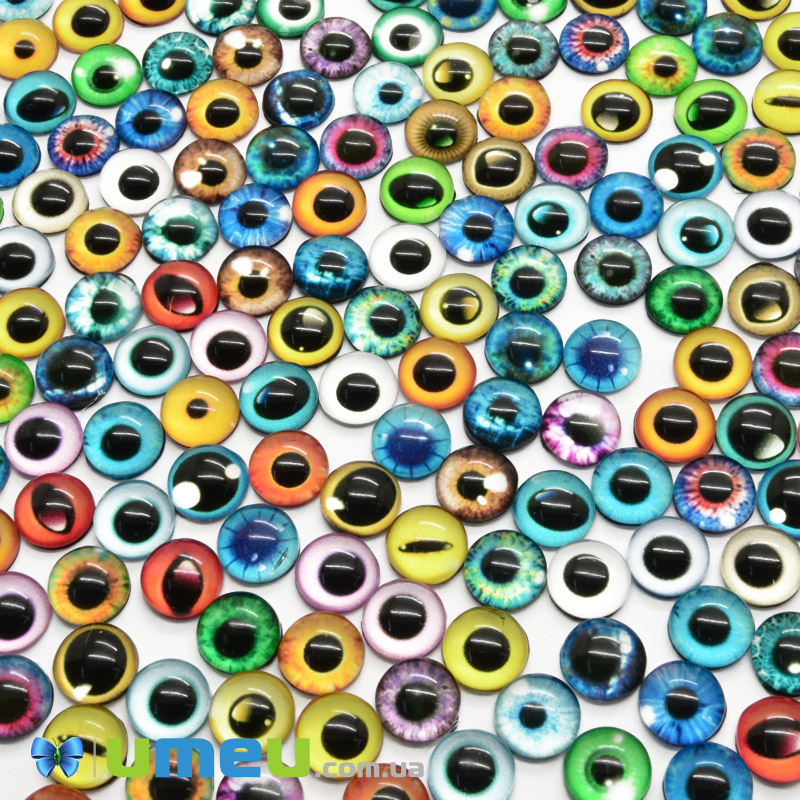 Кабошони скляні з принтом Око, 8 мм, Круглі, Мікс (KAB-050704)