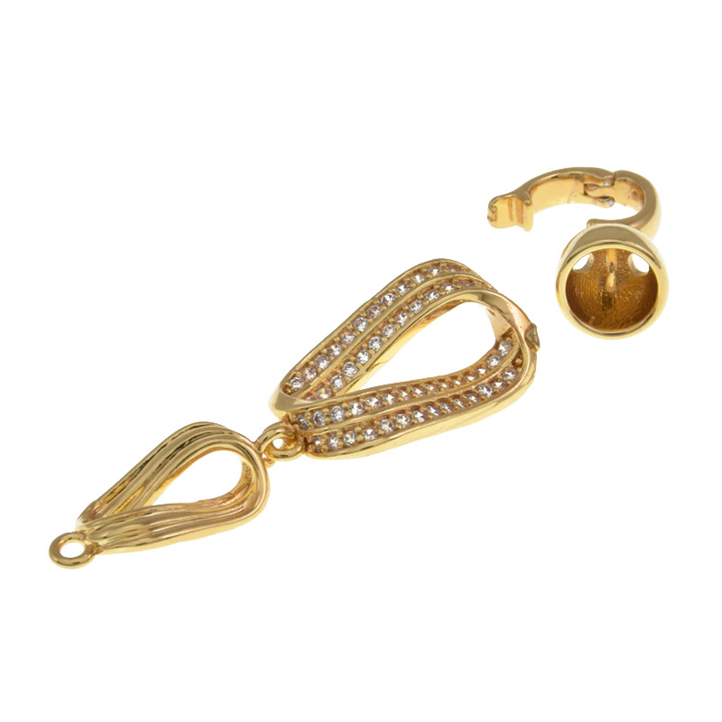 Застібка, 44х10 мм, Латунь з покриттям 18 kt, Куб. цирконій (ZAM-058453)