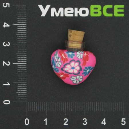Стеклянная баночка с полимерной глиной Сердце, Ярко-розовая, 24х22 мм (DIF-006774)