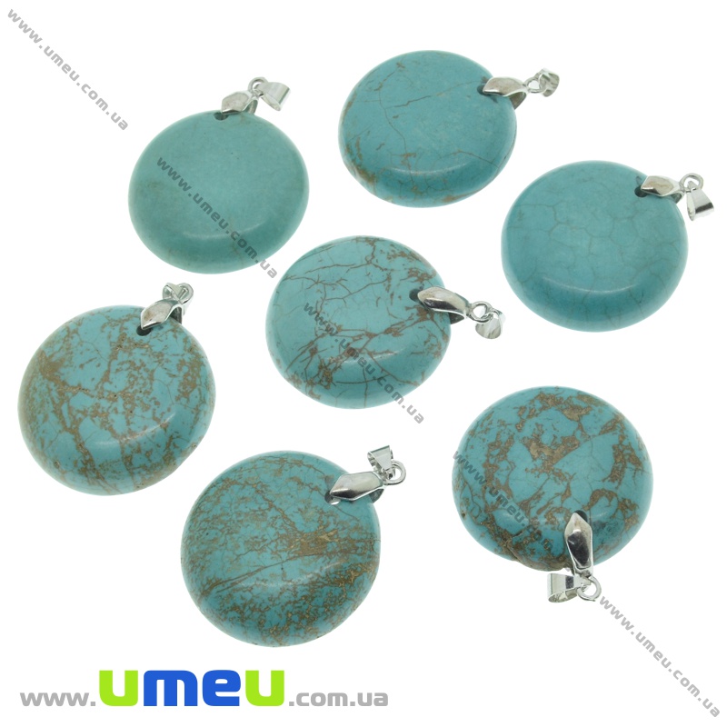 Підвіска з натурального каменю Кругла, Бірюза (син.), 40х30 мм (POD-022117)
