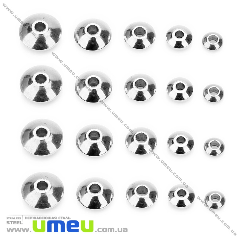 Намистина з нержавіючої сталі Біконус, 8х4 мм, Темне срібло (STL-036509)