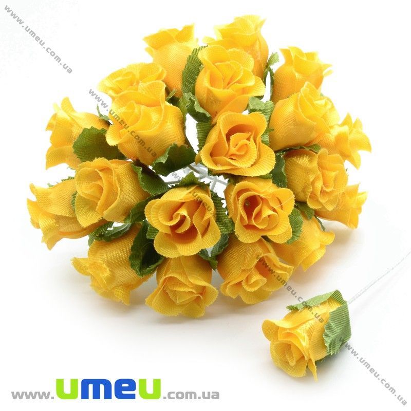 Роза тканевая, 15 мм, Желтая, 1 шт (DIF-014668)