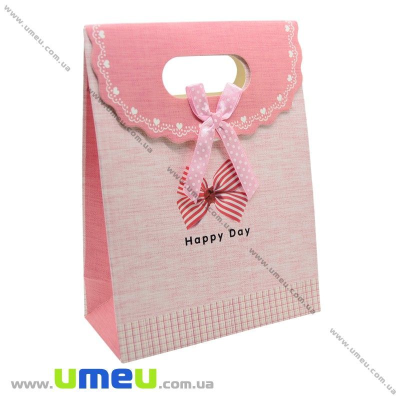 Подарунковий пакет на липучці, Бантик, Рожевий, 16х12х6 см (UPK-020425)