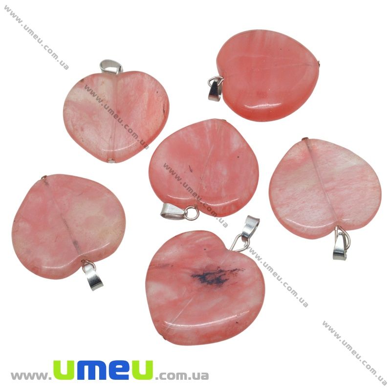 Подвеска из натурального камня Сердце, Кварц вишнёвый, 44х35 мм (POD-020200)