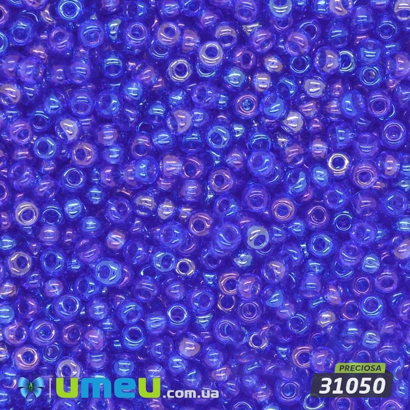 Бісер чеський №752 / 31050, Синій, Прозорий райдужний, 10/0 (BIS-036581)