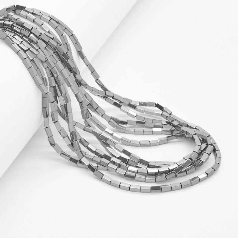 Намистини Гематит, Нат. кам, Прямокутник, 2,2х4,2 мм, З покриттям, Сріблясті (BUS-057856)