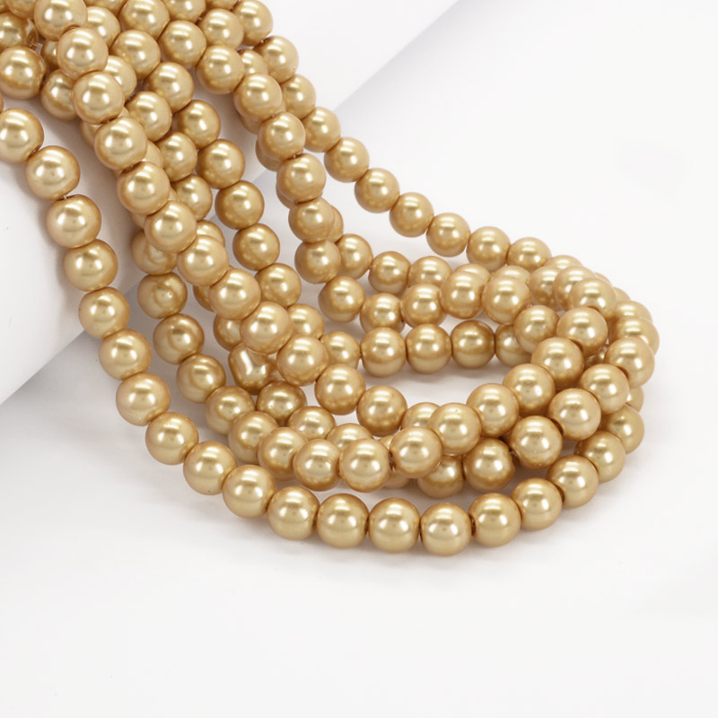 Намистини скляні Перли, 8 мм, Золотисті, Круглі (BUS-052070)