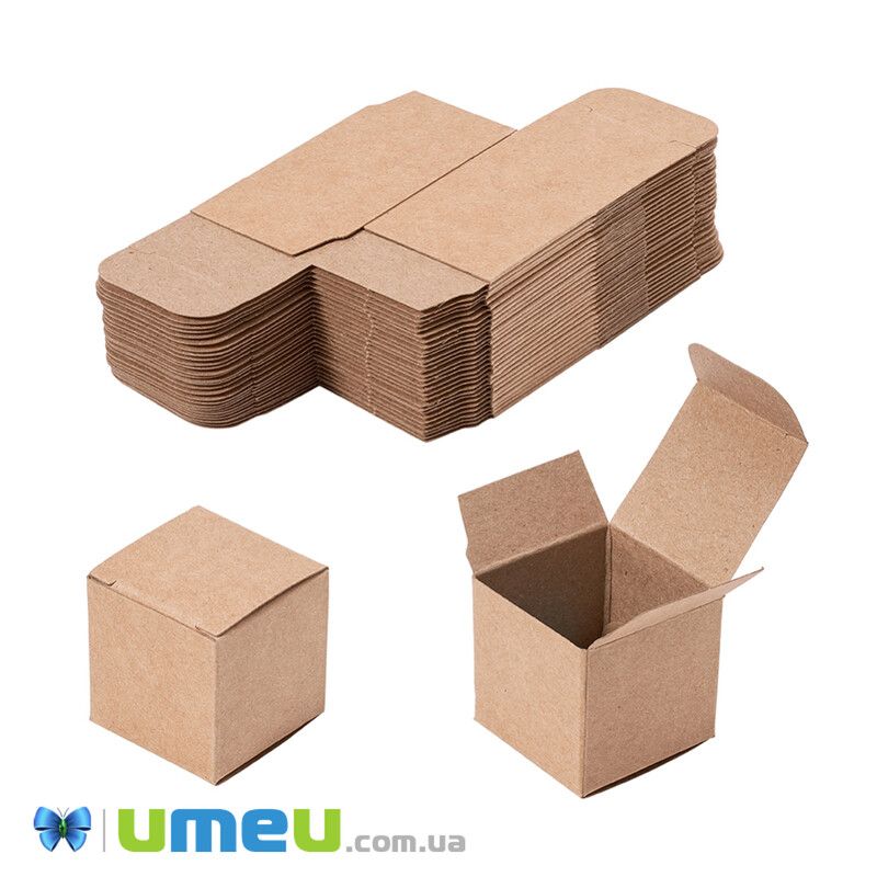 Збірна картонна коробочка Квадратна, 3,8х3,8х3,8 см, Крафт (UPK-042996)