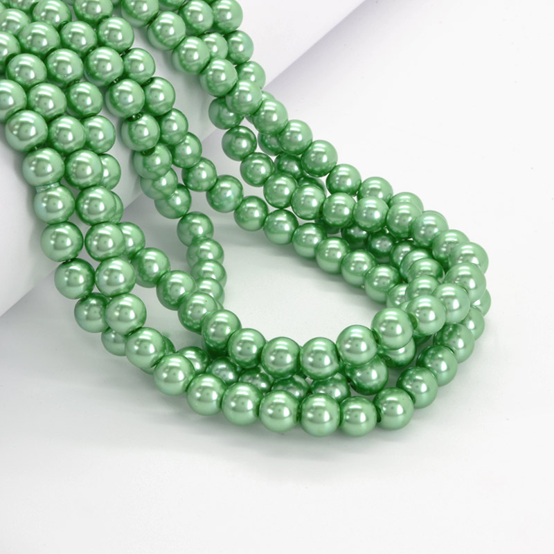 Намистини скляні Перли, 8 мм, Салатові, Круглі (BUS-052132)