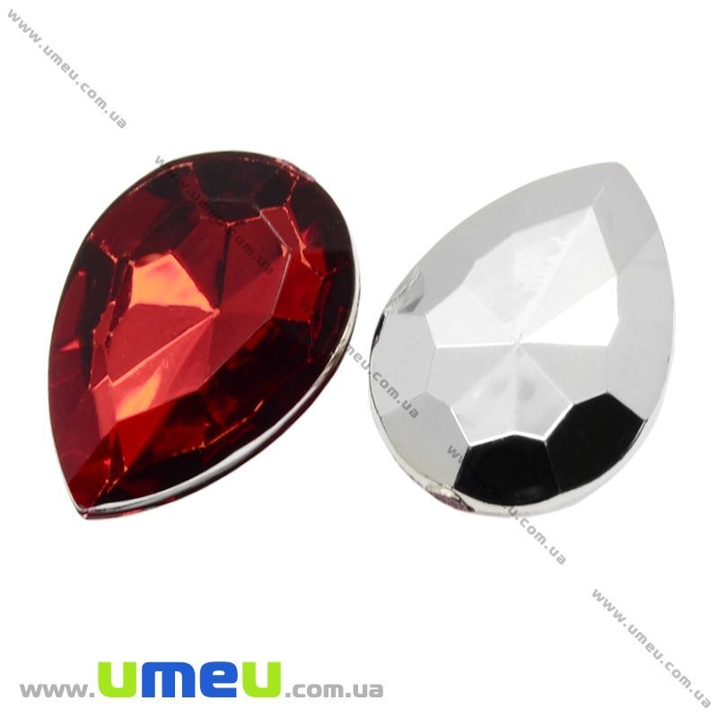 Ріволі пластиковий, Крапля гранована, 18х13 мм, Темно-червоний (KAB-009520)