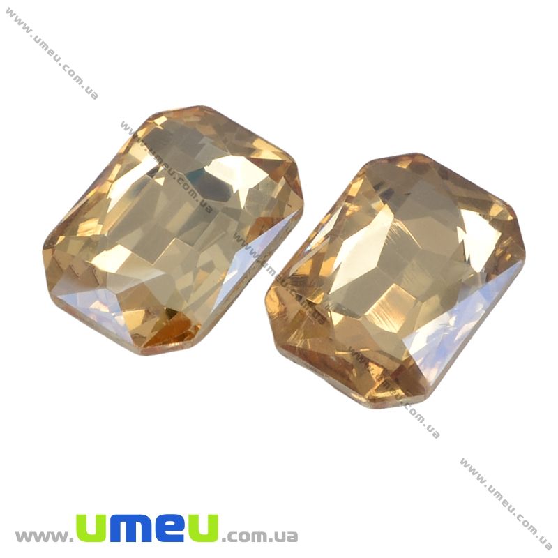 Ріволі скляний, Прямокутний гранований, 14х10 мм, Світло-бежевий (KAB-021993)