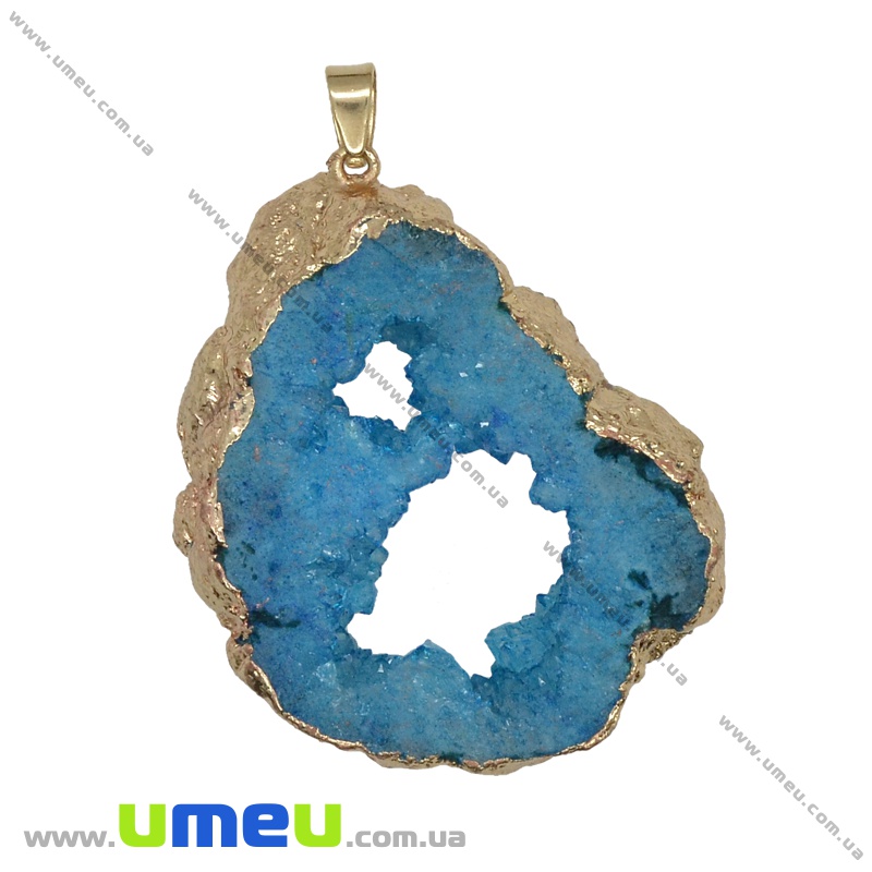 Підвіска з натурального каменю, Друза агату, Синя, 58х41 мм (POD-034053)
