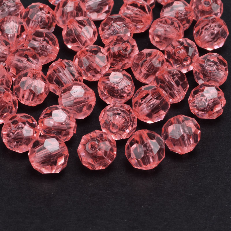 Намистини акрилові, Круглі грановані, 8 мм, Рожеві (BUS-054483)
