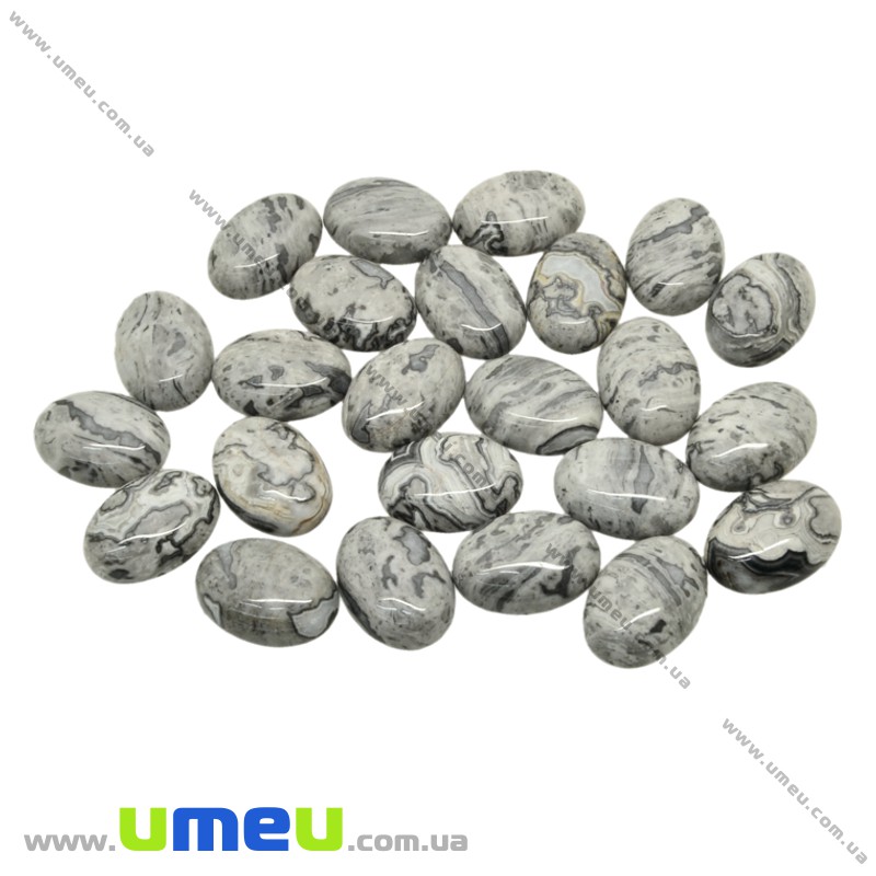 Кабошон нат. камінь Яшма пейзажна сіра, Овал, 18х13 мм (KAB-025994)
