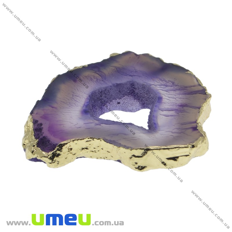 Підвіска з натурального каменю, Агат з друзою, Фіолетова, 41х35 мм (POD-033873)