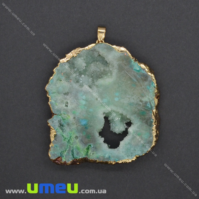 Підвіска з натурального каменю, Друза агату, Салатова, 68х53 мм (POD-036551)