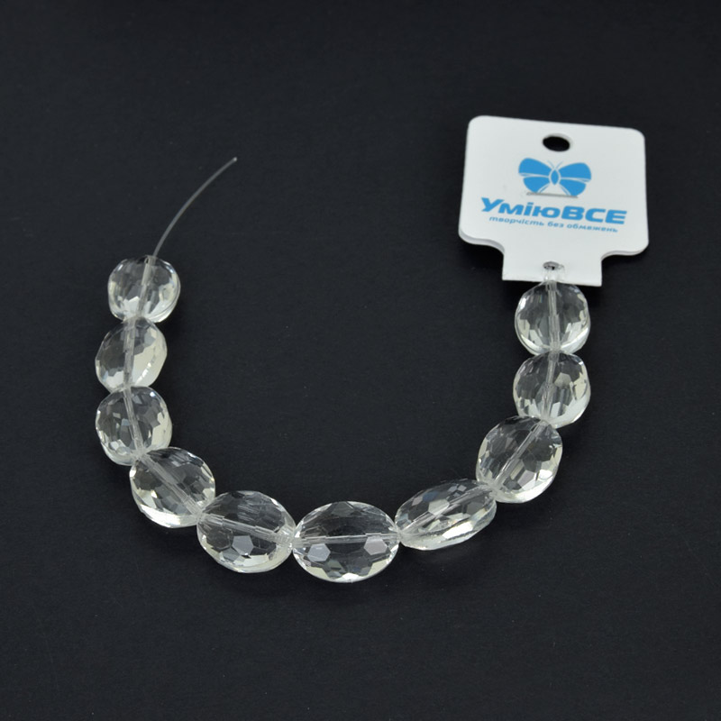 Намистини скляні, Овал гранований, 16х13 мм, Прозорі (BUS-057499)