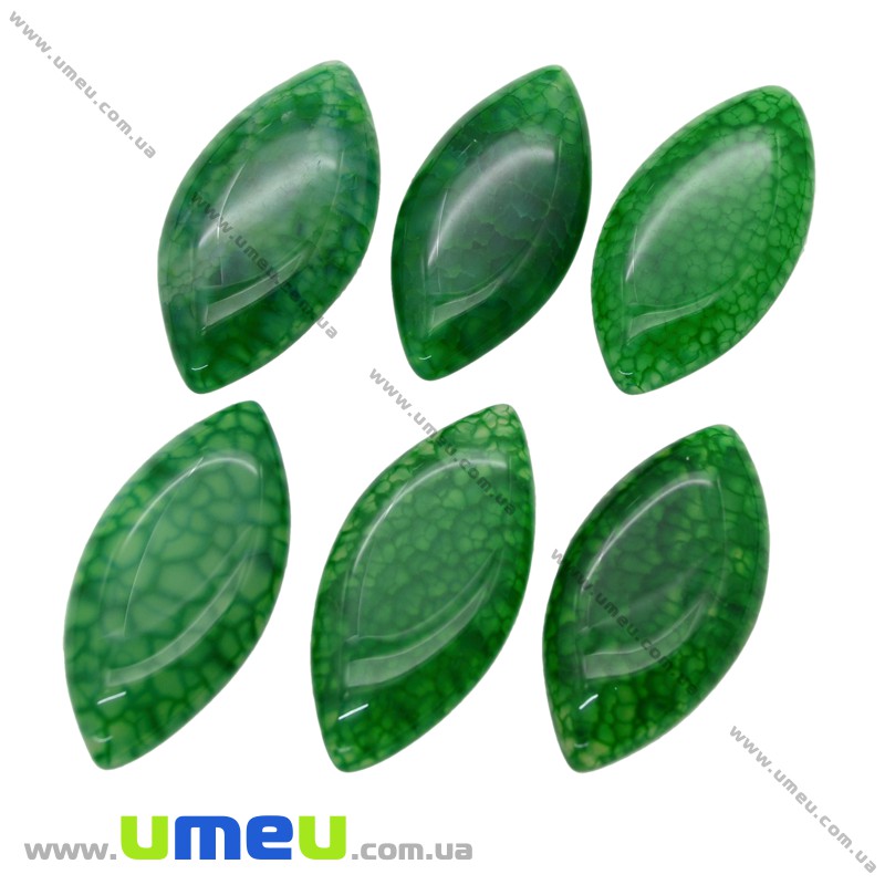 Кабошон нат. камень Агат Кракле зеленый, Лодочка, 40х20 мм (KAB-020299)
