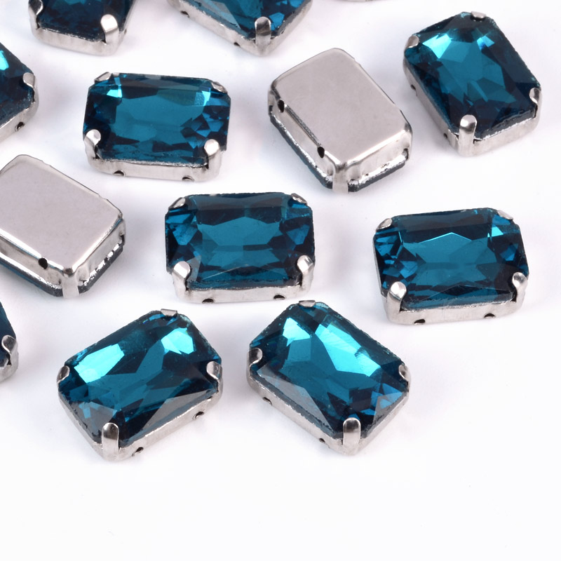 Шатон прямокутний, 14х10 мм, Бірюзовий, Темне срібло (KAB-052880)